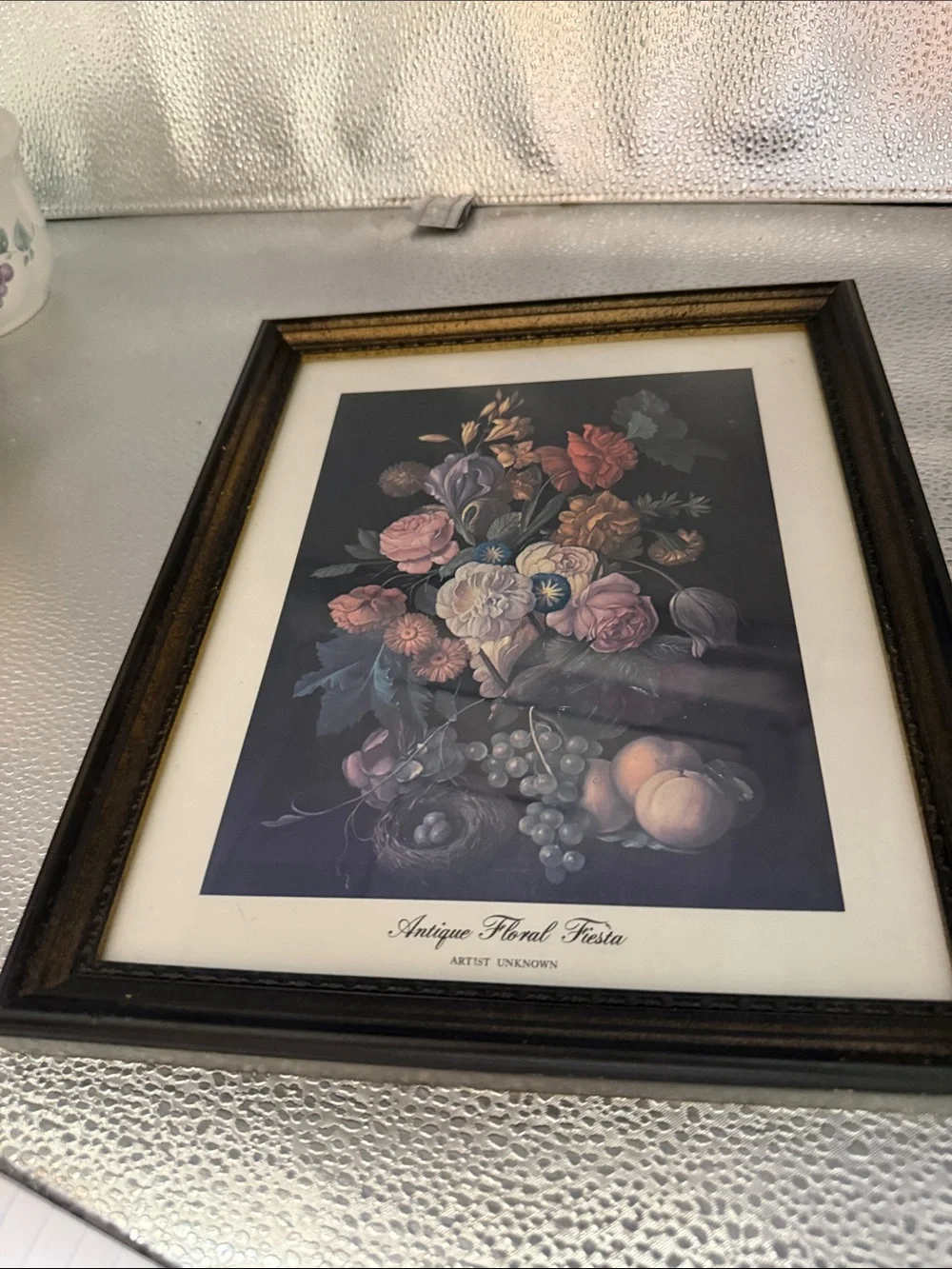 Vintage Wood Still Life called “ Antique Floral Fiesta”